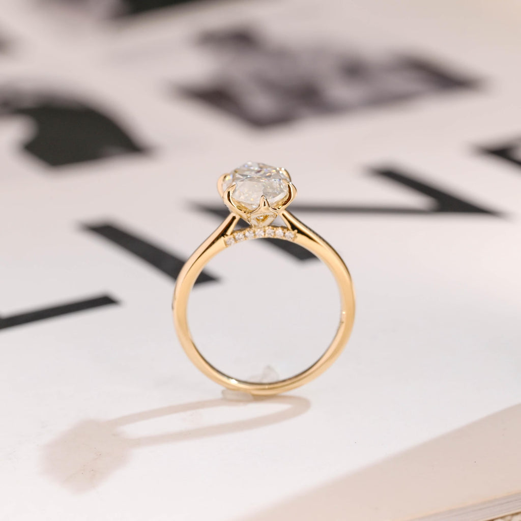 Solid Gold Tulip Floral Ring, Marquise Moissanite Engagement Ring, Cathedral Ring