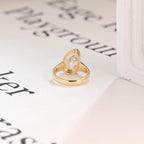 Solid Gold Pear Moissanite Engagement Ring with Bezel, Minimalist Hammer Ring