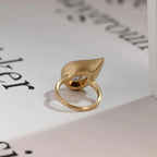 Solid Gold Pear Moissanite Engagement Ring, Bezel Set Brushed Finish