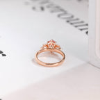 Solid Gold Oval Cut Pink Lab Grown Sapphire Engagement Ring, Three Stone Ring