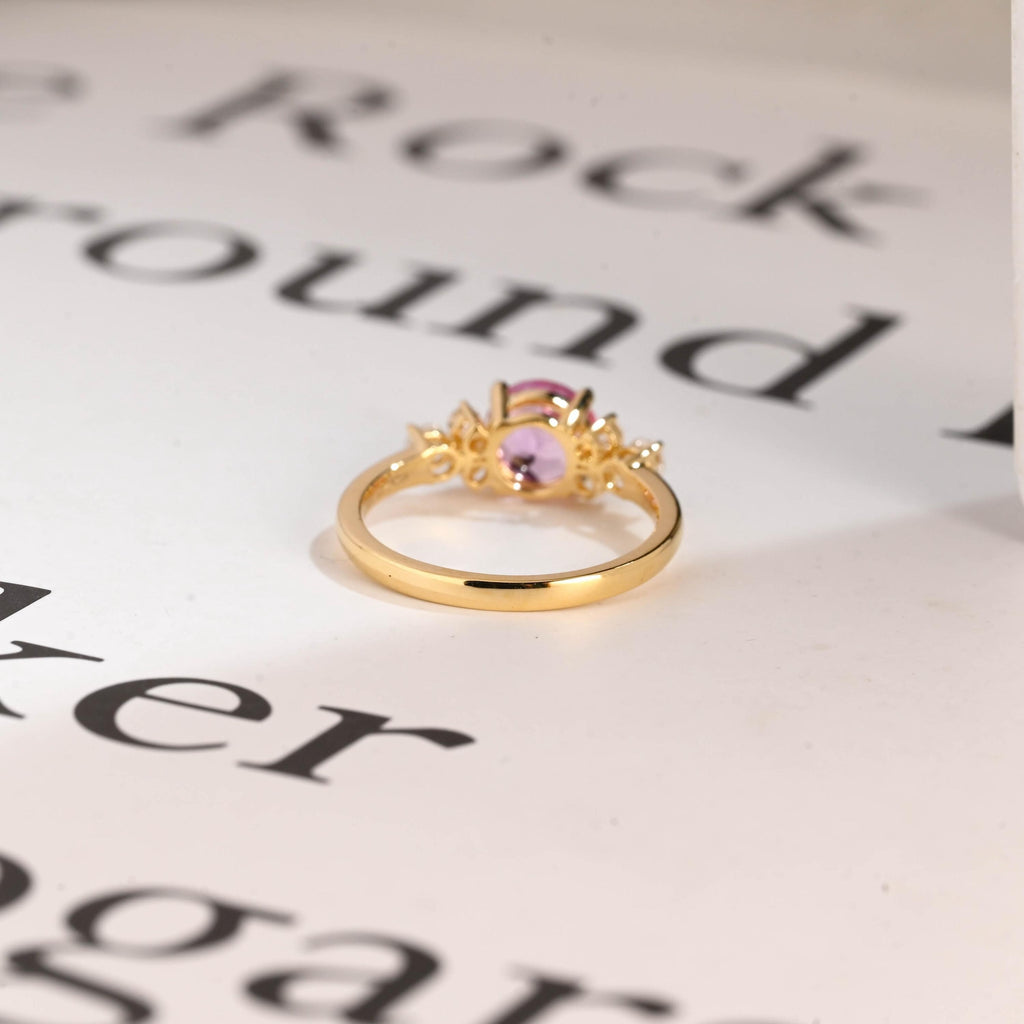 Solid Gold Cluster Round Cut Pink Moissanite Sapphire Engagement Ring