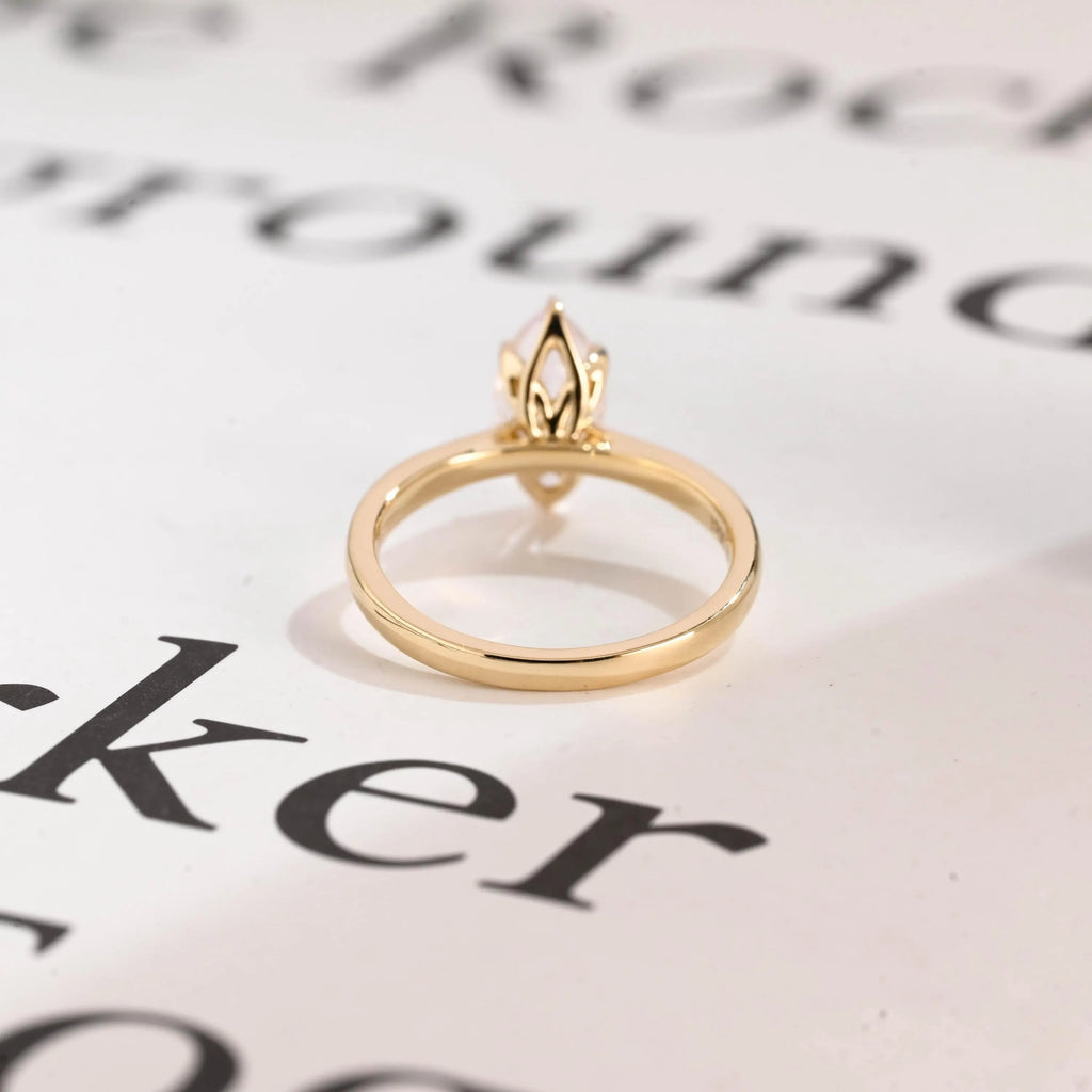 Solid Gold Tulip Floral Marquise Moissanite Engagement Ring