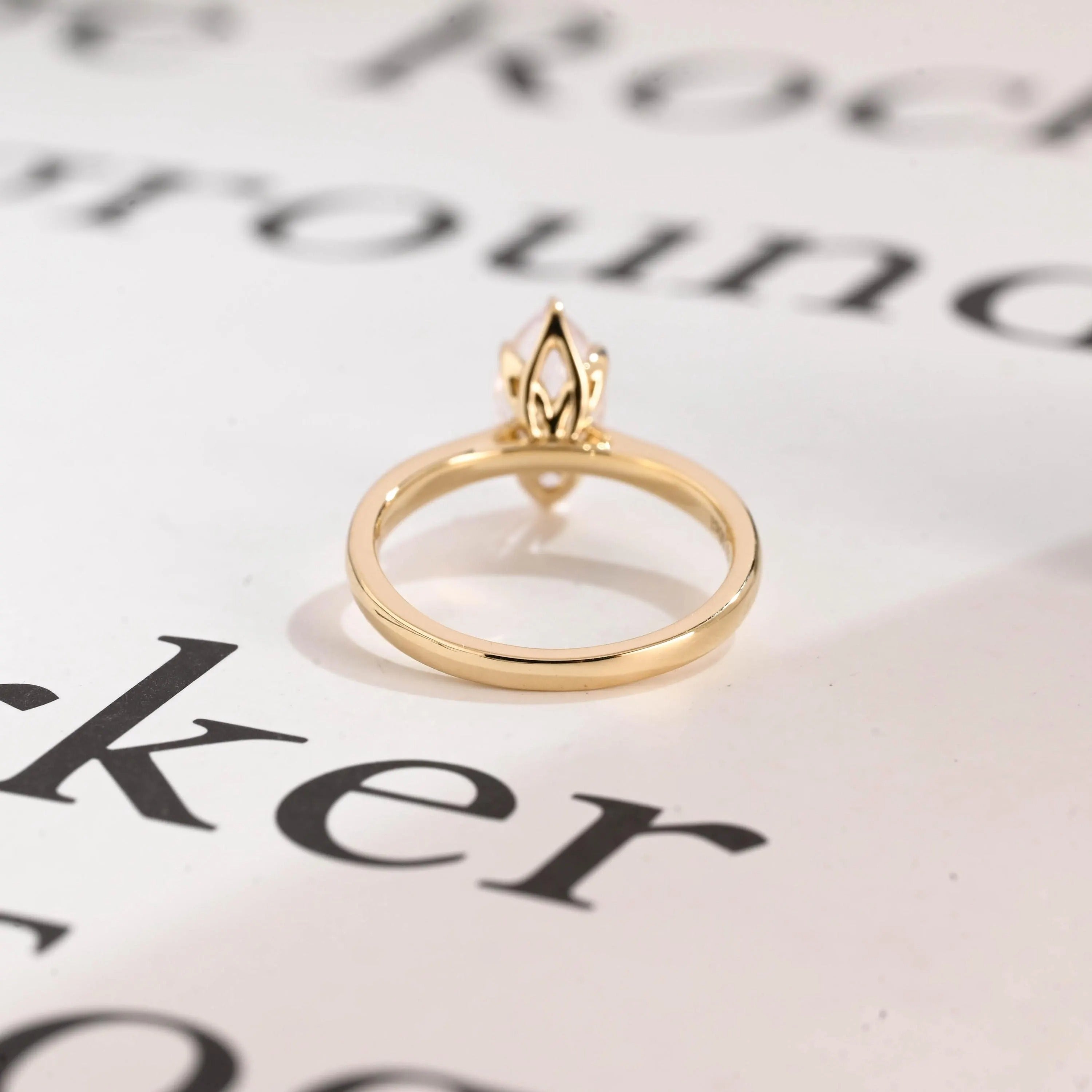 Solid Gold Tulip Floral Marquise Moissanite Engagement Ring