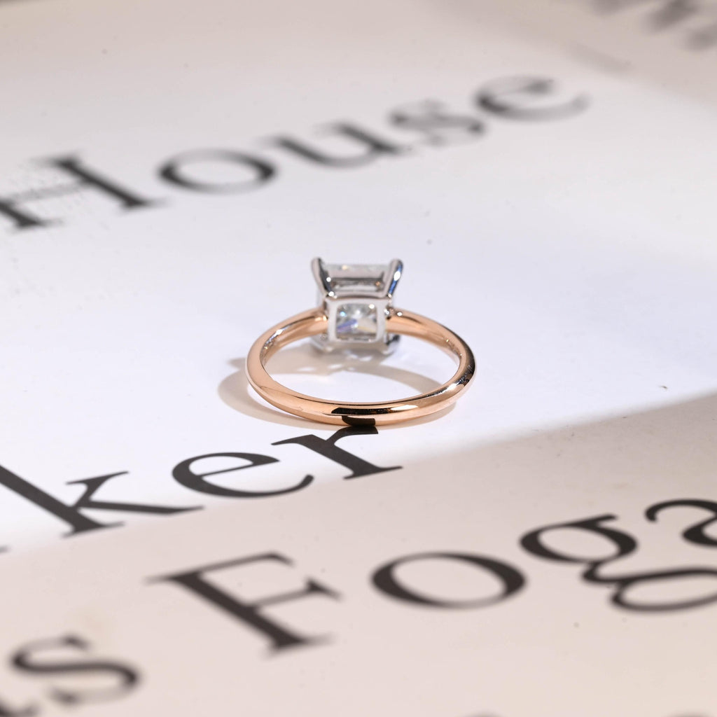 Solid Gold Two Tone Princess Cut Moissanite Engagement Ring, Proposal Ring
