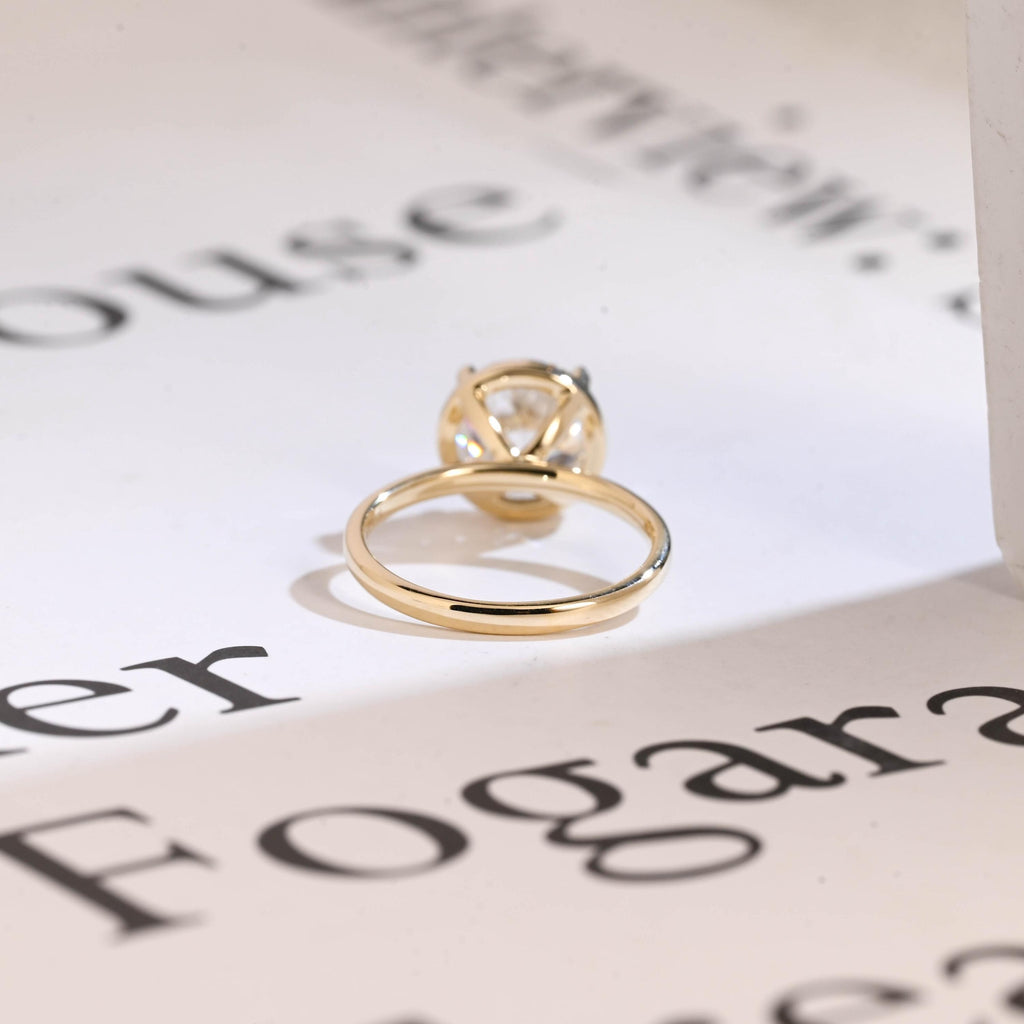 Old Mine Round Cut Moissanite Engagement Ring, Solid Gold Proposal Ring