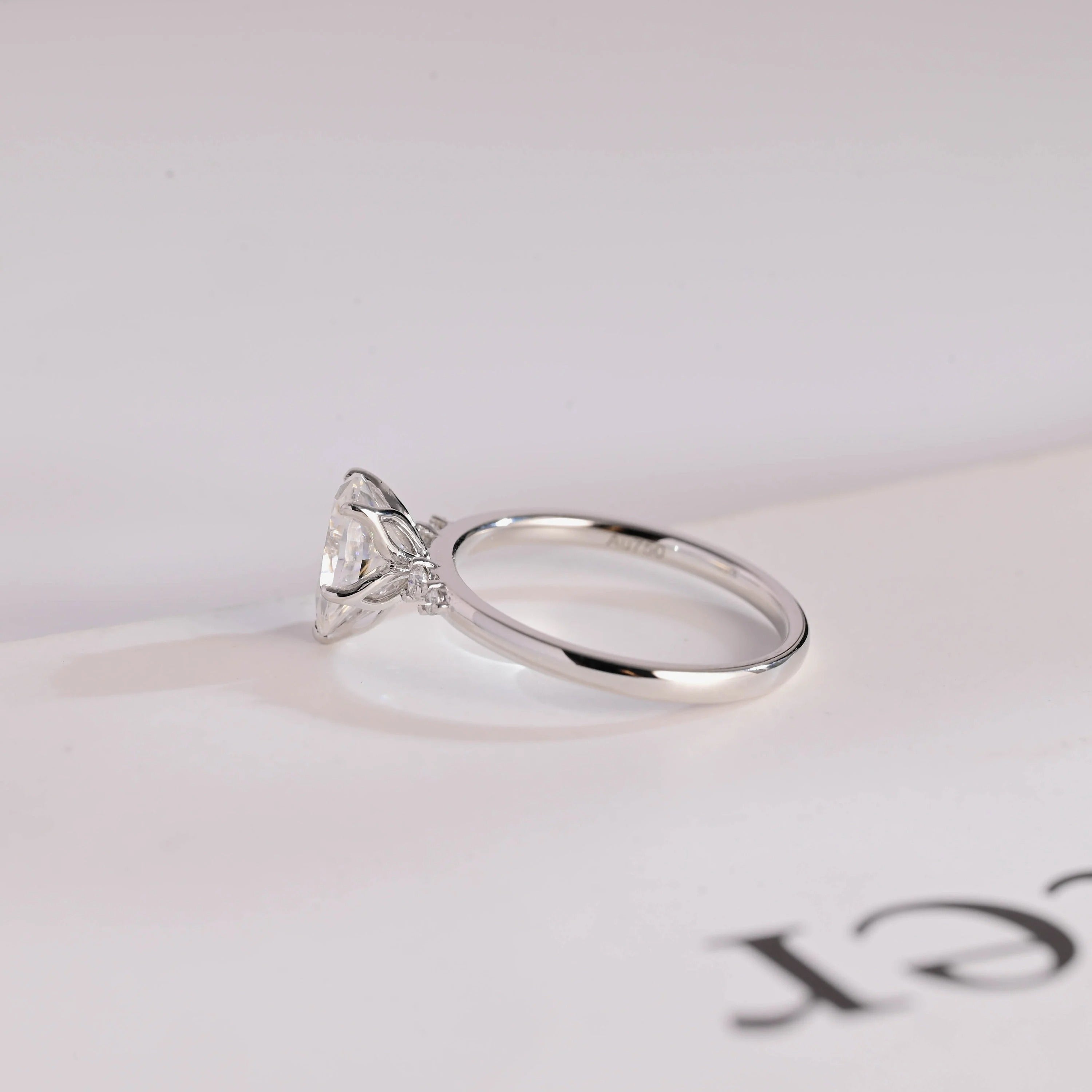 Solid Gold Pear Cut Moissanite Engagement Ring with Side Stone