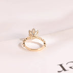 Solid Gold Floral Pave Round Moissanite Engagement Ring, Anniversary Gift for Her