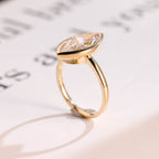 Solid Gold Marquise Moissanite Engagement Ring, Vintage Bezel Ring