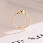 Solid Gold Pear Moissanite Engagement Ring with Bezel, Dainty Ring