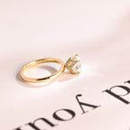 Solid Gold Tulip Floral Hidden Halo Round Moissanite Engagement Ring, Anniversary Gift for Her