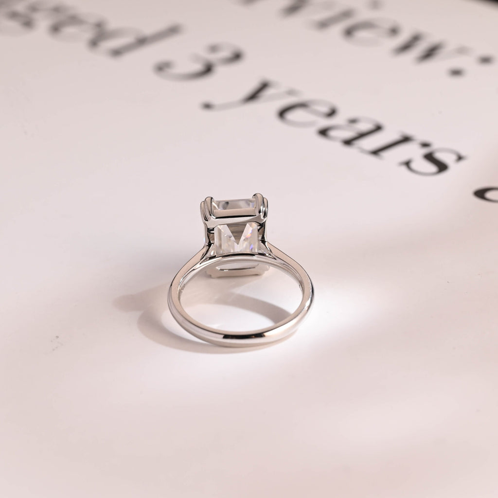 Solid Gold Double Claws Emerald Cut Moissanite Engagement Ring, Anniversary Gift
