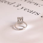 Solid Gold Double Claws Emerald Cut Moissanite Engagement Ring, Anniversary Gift