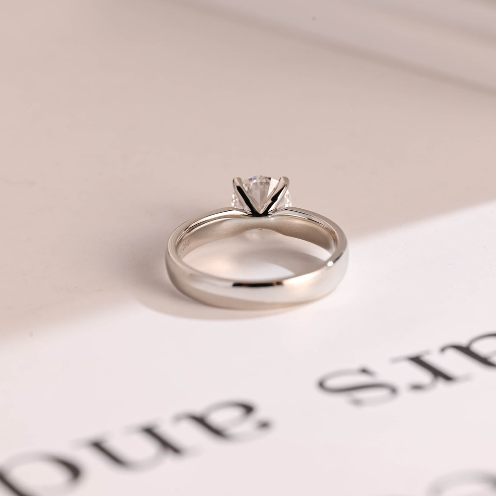 Solid Gold Minimalist Round Moissanite Engagement Ring, 3.5mm Width Band Ring