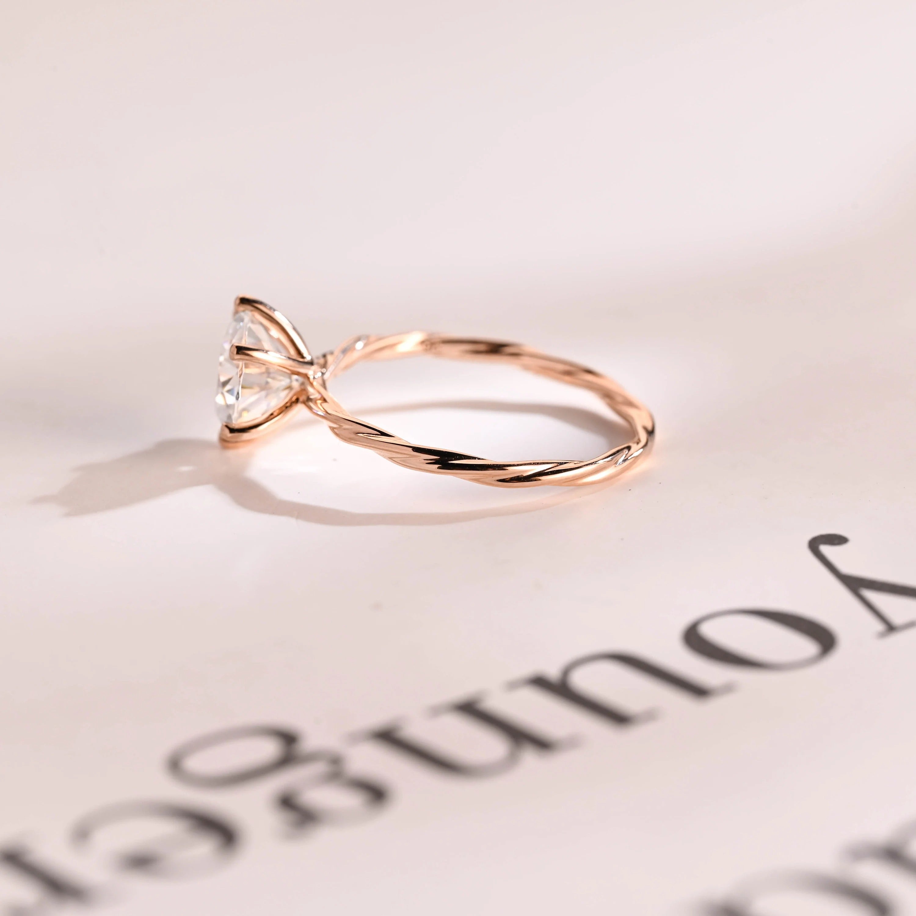 Solid Gold Moissanite Engagement Ring, Twisted Rope Band