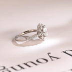 Solid Gold Sunflower Round Moissanite Engagement Ring, Half Eternity Promise Ring