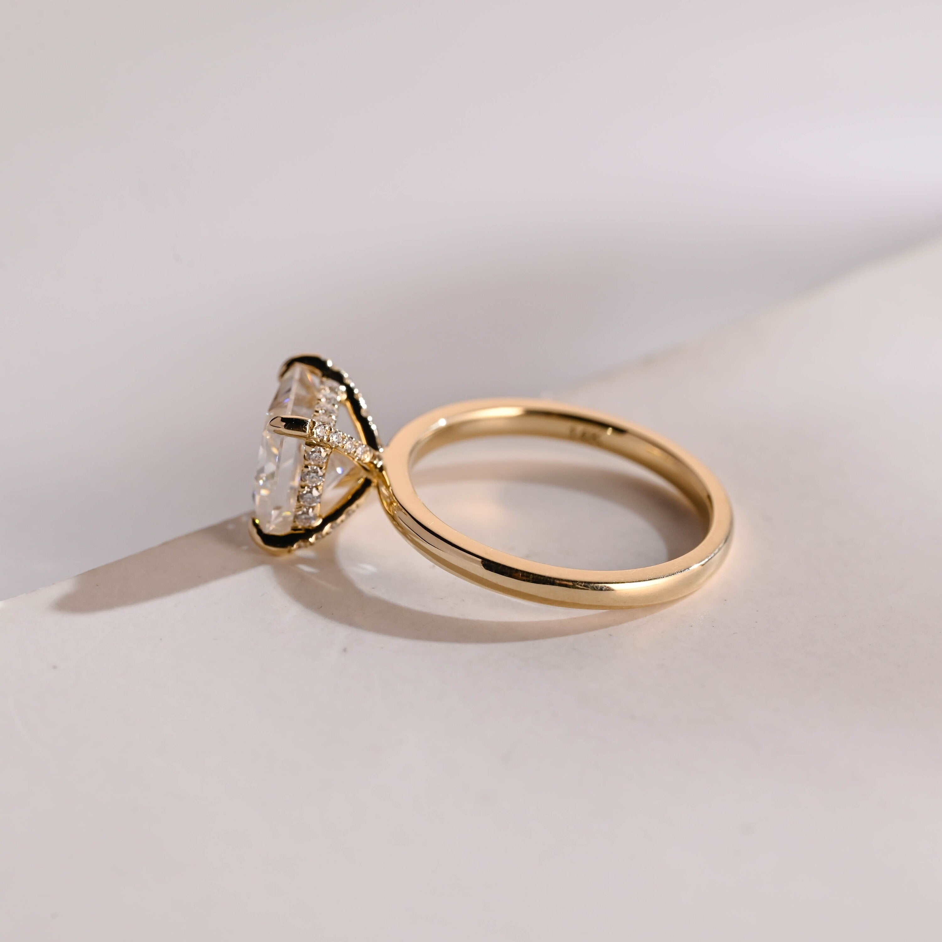 Solid Gold Princess Moissanite Engagement Ring, Proposal Ring