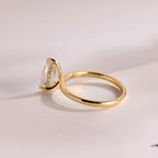 Solid Gold Pear Moissanite Engagement Ring, Hidden Halo Promise Ring