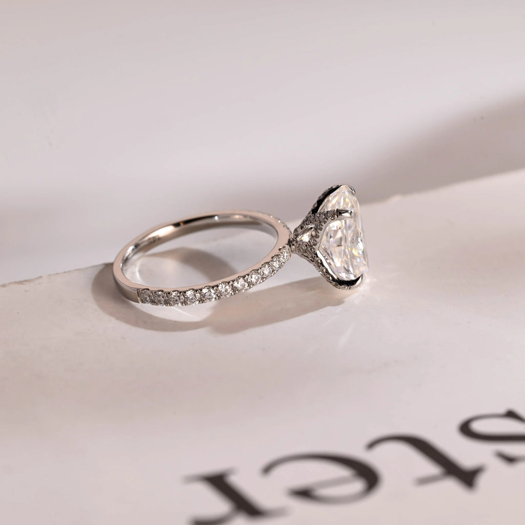 Solid Gold Crushed Ice Elongated Oval Moissanite Engagement Ring