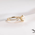 Solid Gold Oval Moissanite Engagement Ring, Half Pave Promise Ring