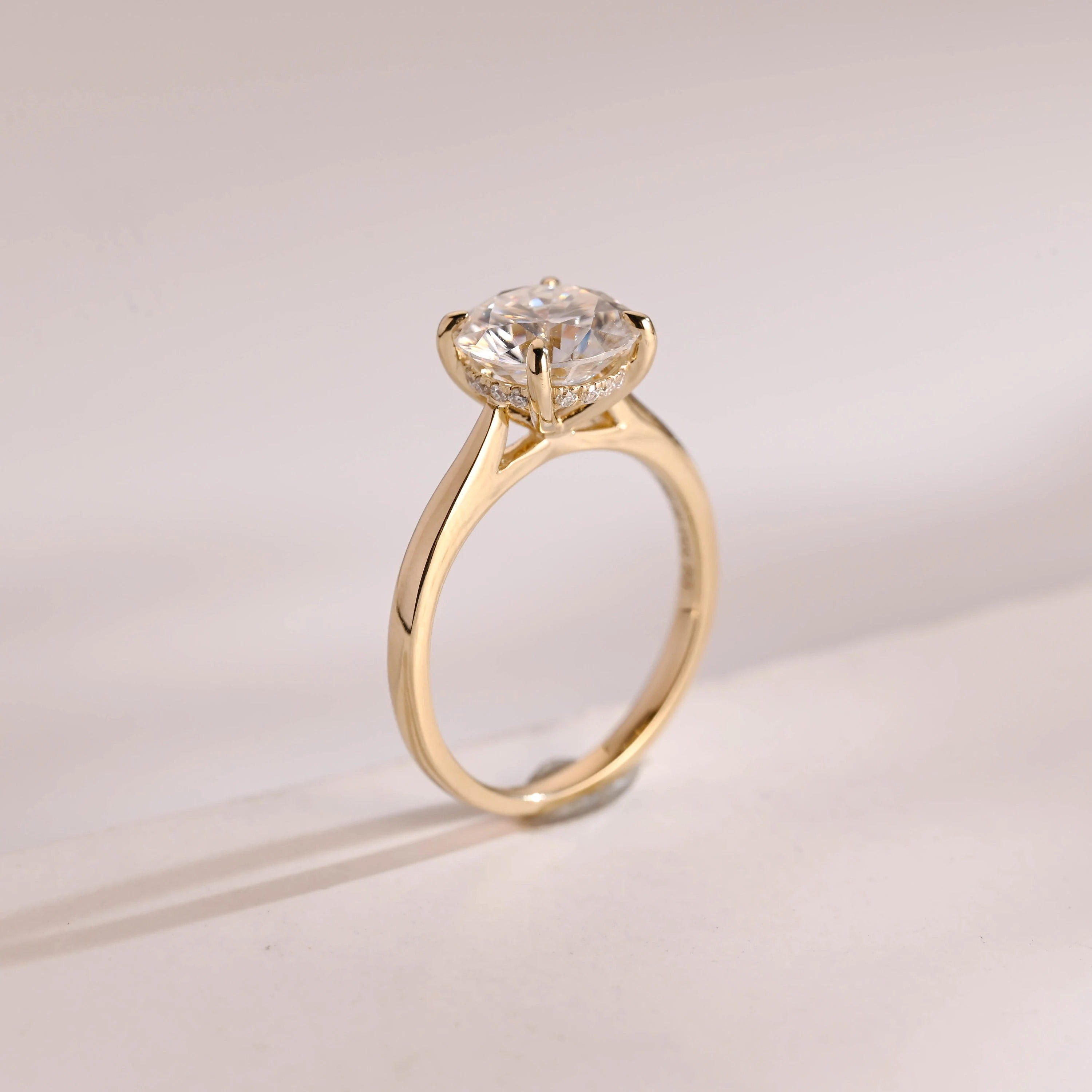 Solid Gold Round Cut Moissanite Engagement Ring, Anniversary Gift for Her