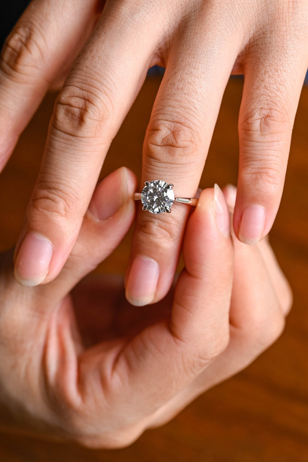 Solid Gold Round Cut Moissanite Engagement Ring with Hidden Halo