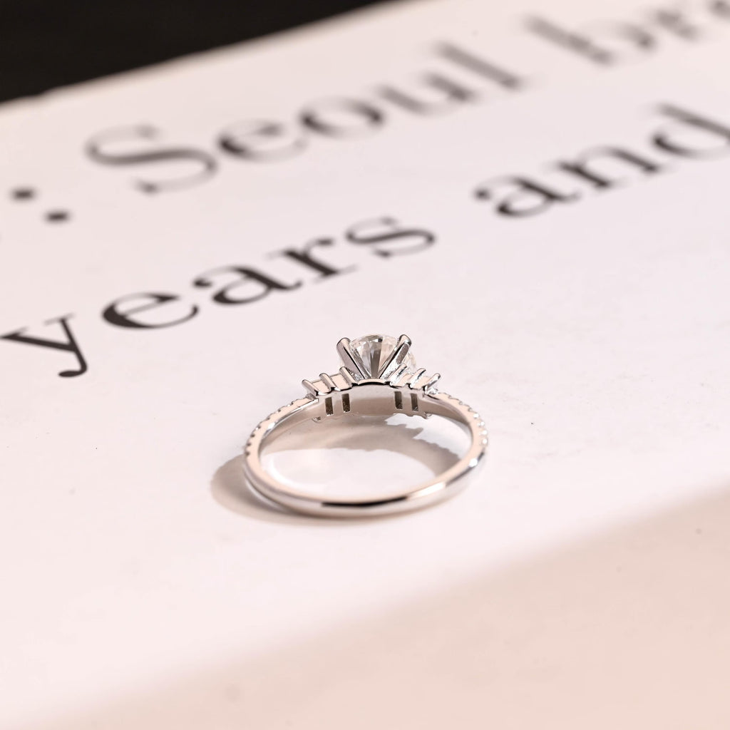 Solid Gold Round Moissanite Engagement Ring, Half Eternity Promise Ring