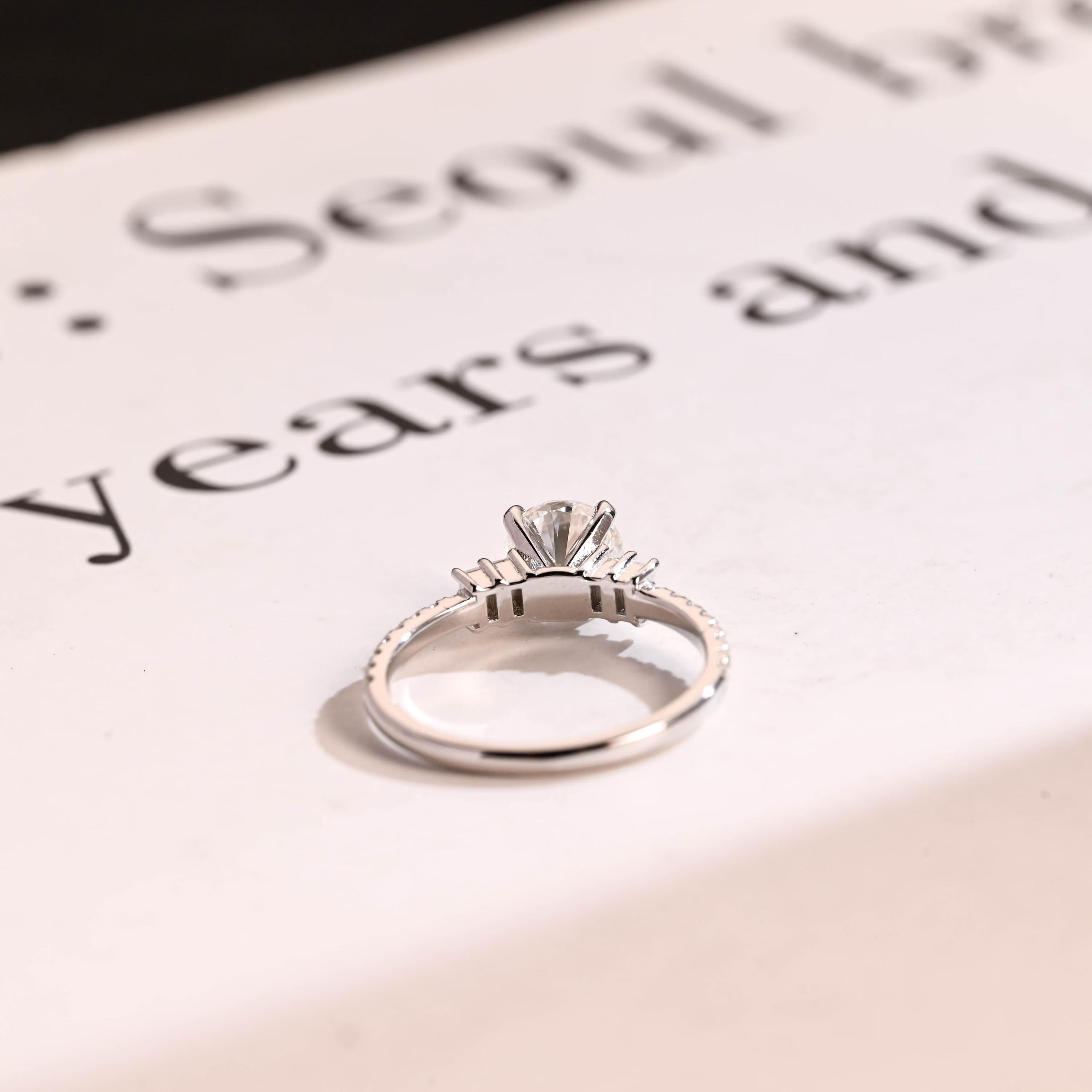 Solid Gold Round Moissanite Engagement Ring, Half Eternity Promise Ring