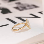 Solid Gold Tulip Floral Ring, Marquise Moissanite Engagement Ring, Cathedral Ring