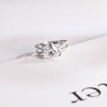 Solid Gold Trillion Cut Moissanite Engagement Ring, Double Band Open Shank Half Pave Ring