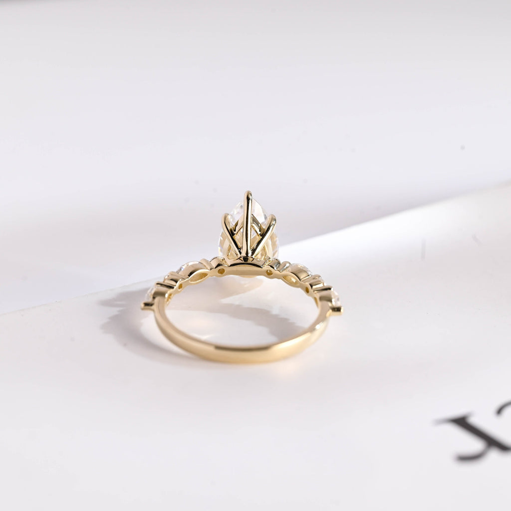 Solid Gold Pear Cut Moissanite Engagement Ring, Promise Ring