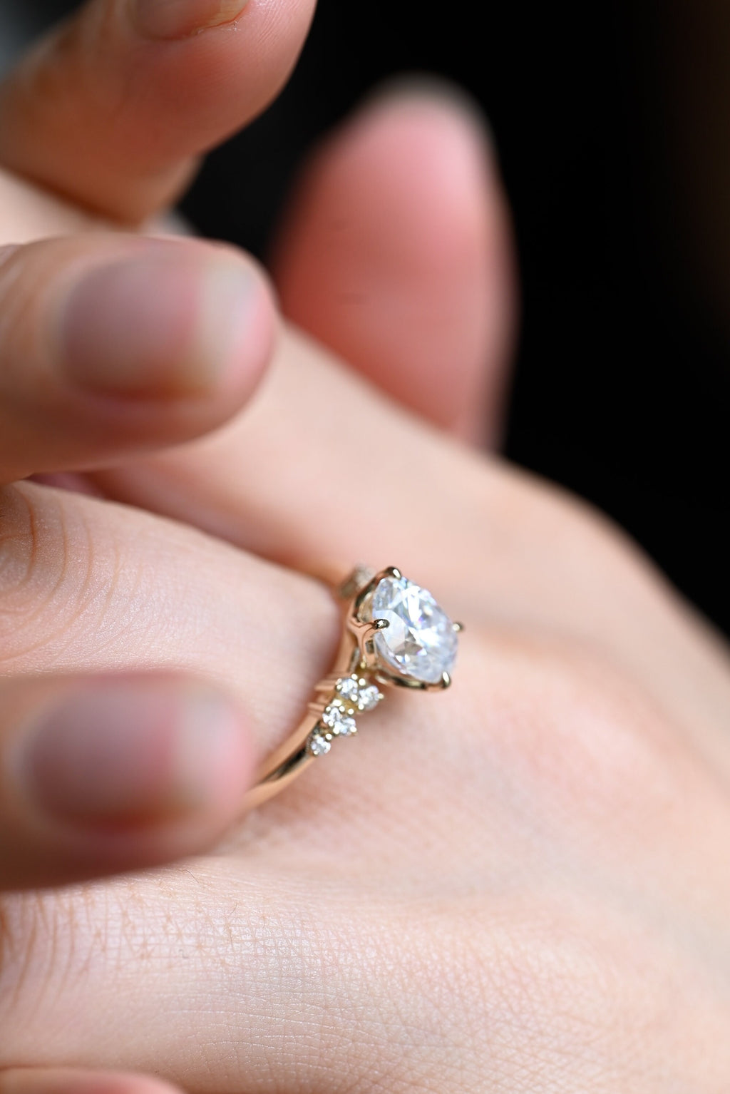 Solid Gold Oval Cut Moissanite Engagement Ring, Promise Ring