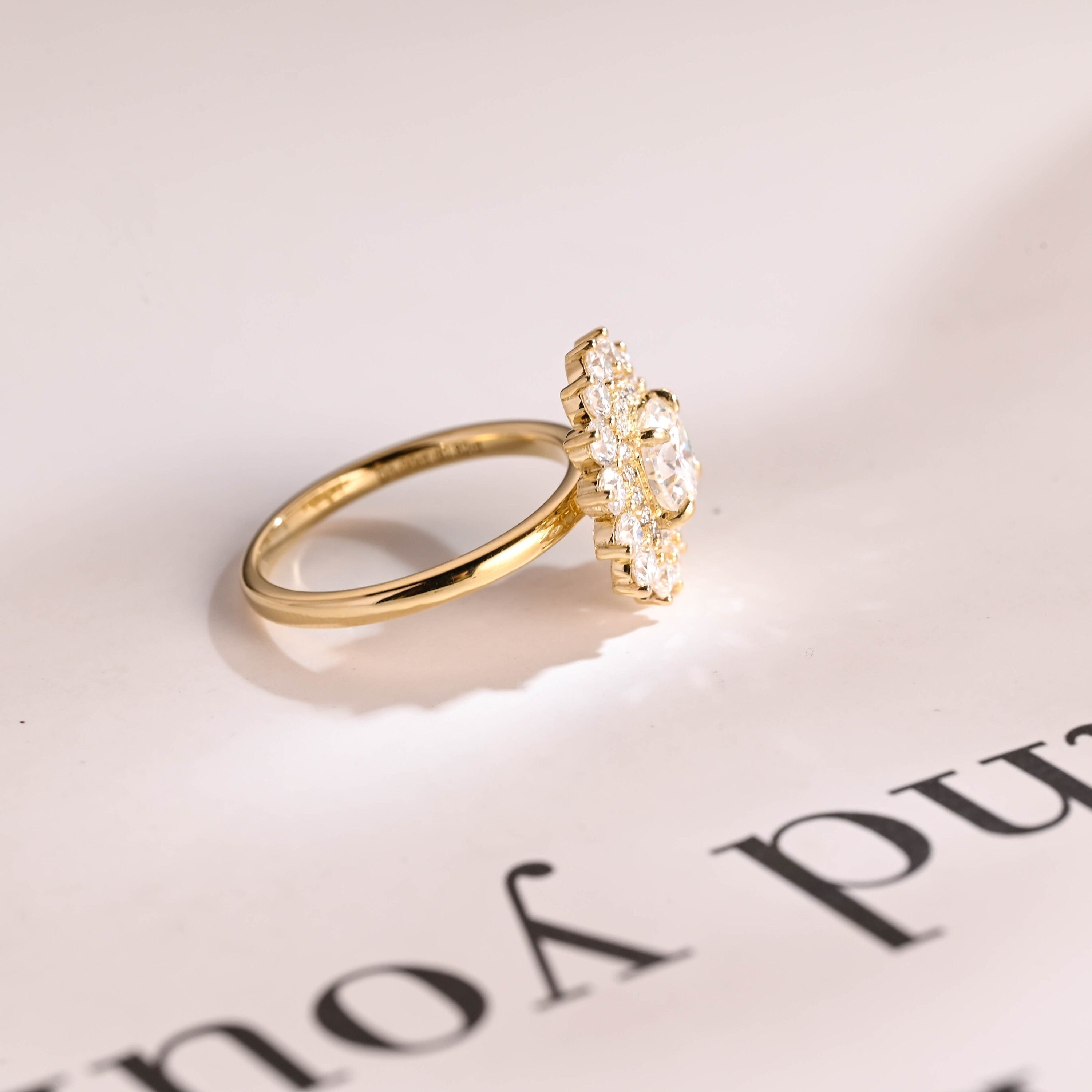 Solid Gold Round Cut Moissanite Engagement Ring, Promise Ring
