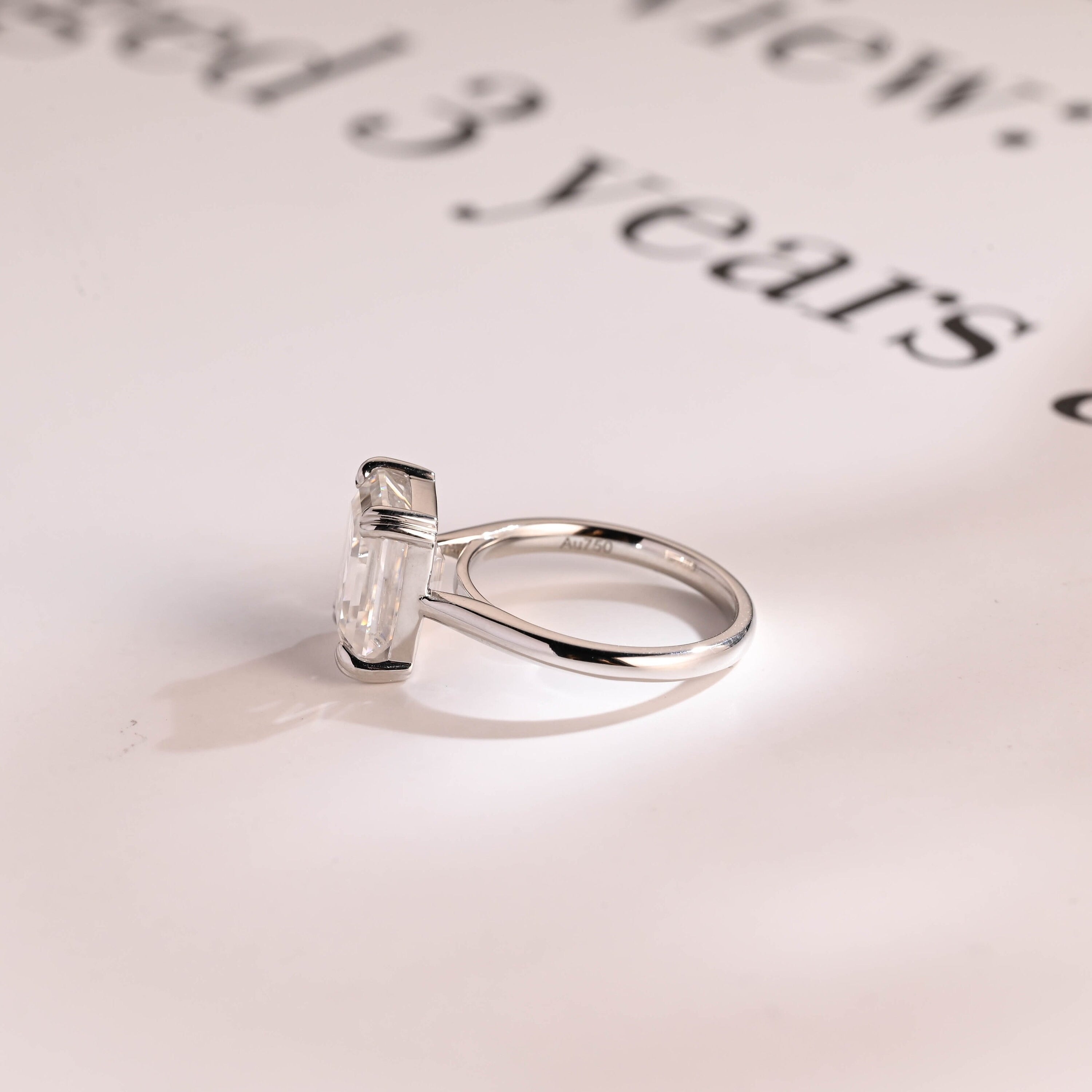 Solid Gold Double Claws Emerald Cut Moissanite Engagement Ring, Anniversary Gift