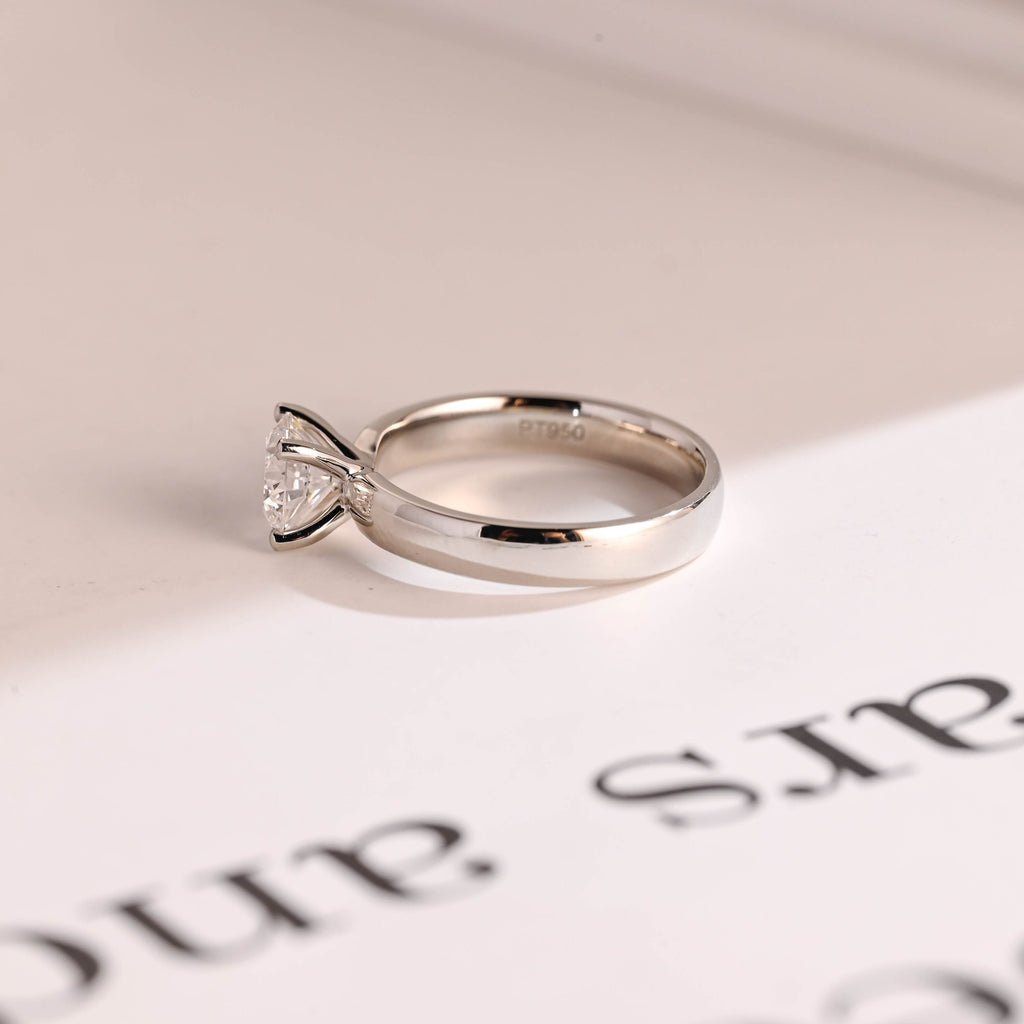 Solid Gold Minimalist Round Moissanite Engagement Ring, 3.5mm Width Band Ring