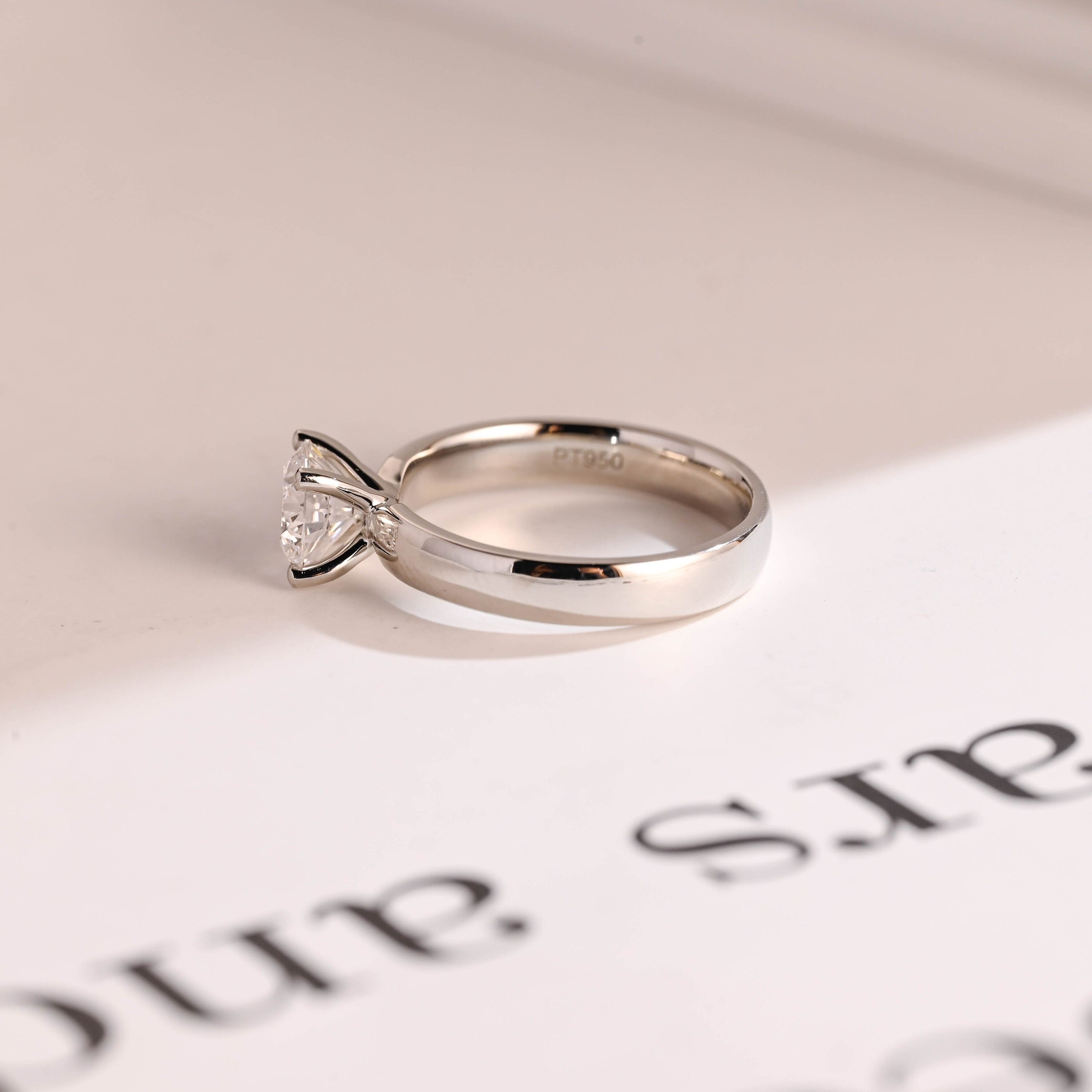 Solid Gold Minimalist Round Moissanite Engagement Ring, 3.5mm Width Band Ring