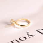 Solid Gold Tulip Floral Hidden Halo Round Moissanite Engagement Ring, Anniversary Gift for Her