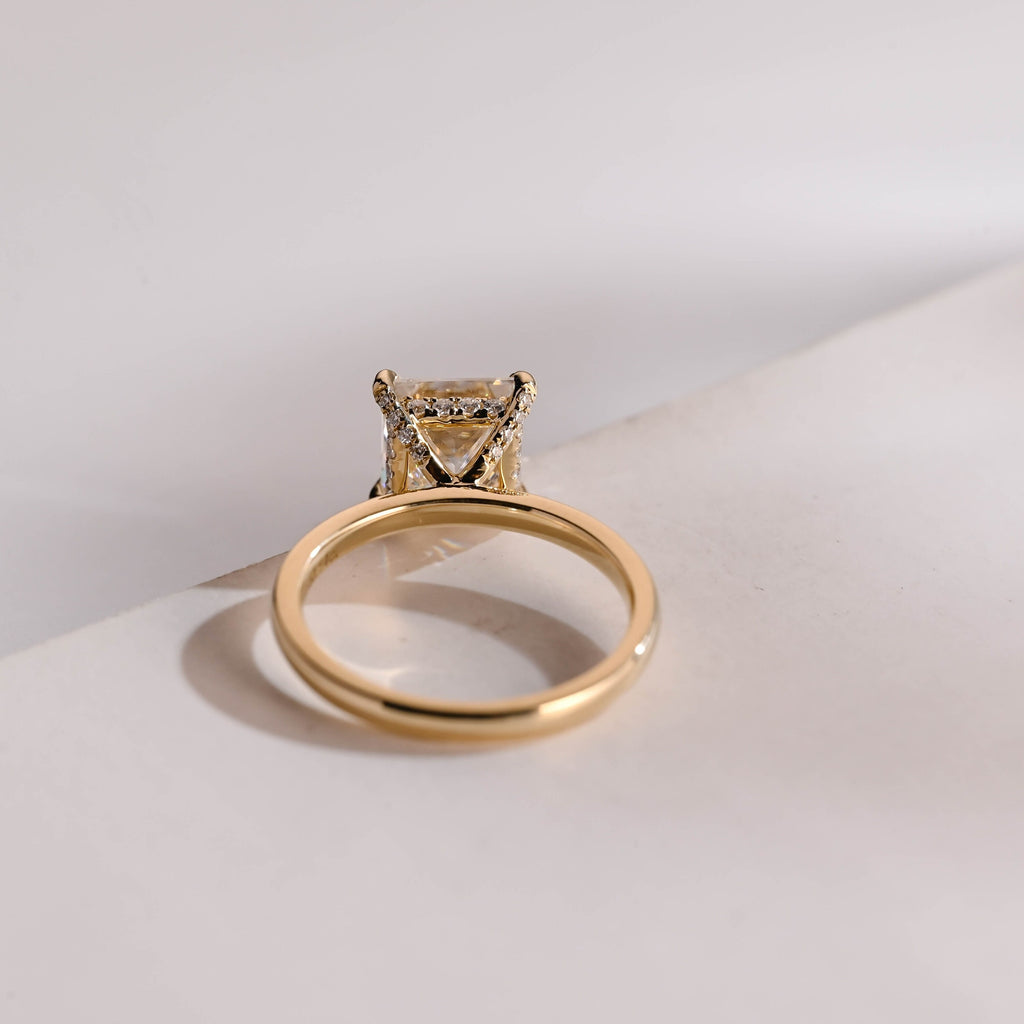 Solid Gold Princess Moissanite Engagement Ring, Proposal Ring