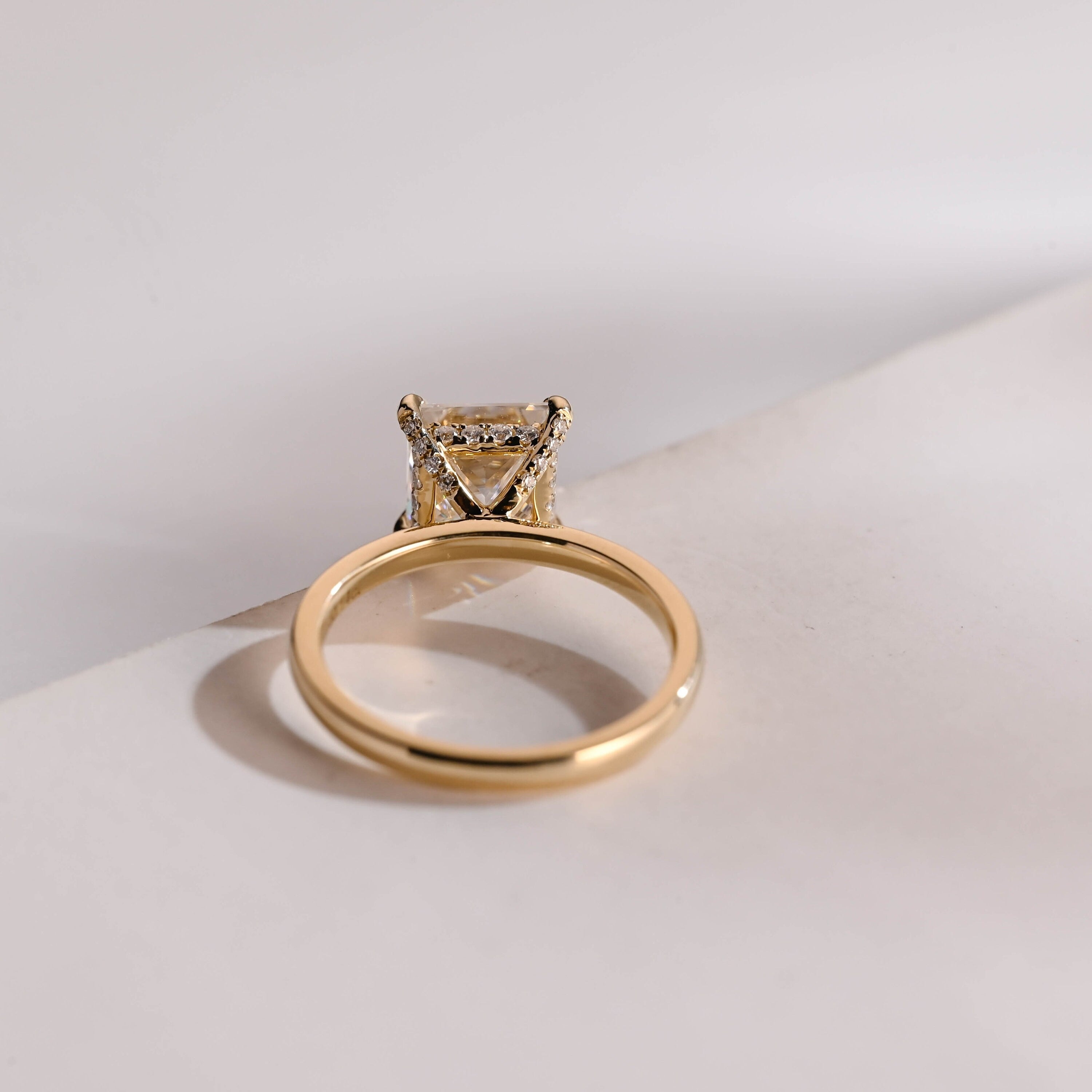 Solid Gold Princess Moissanite Engagement Ring, Proposal Ring