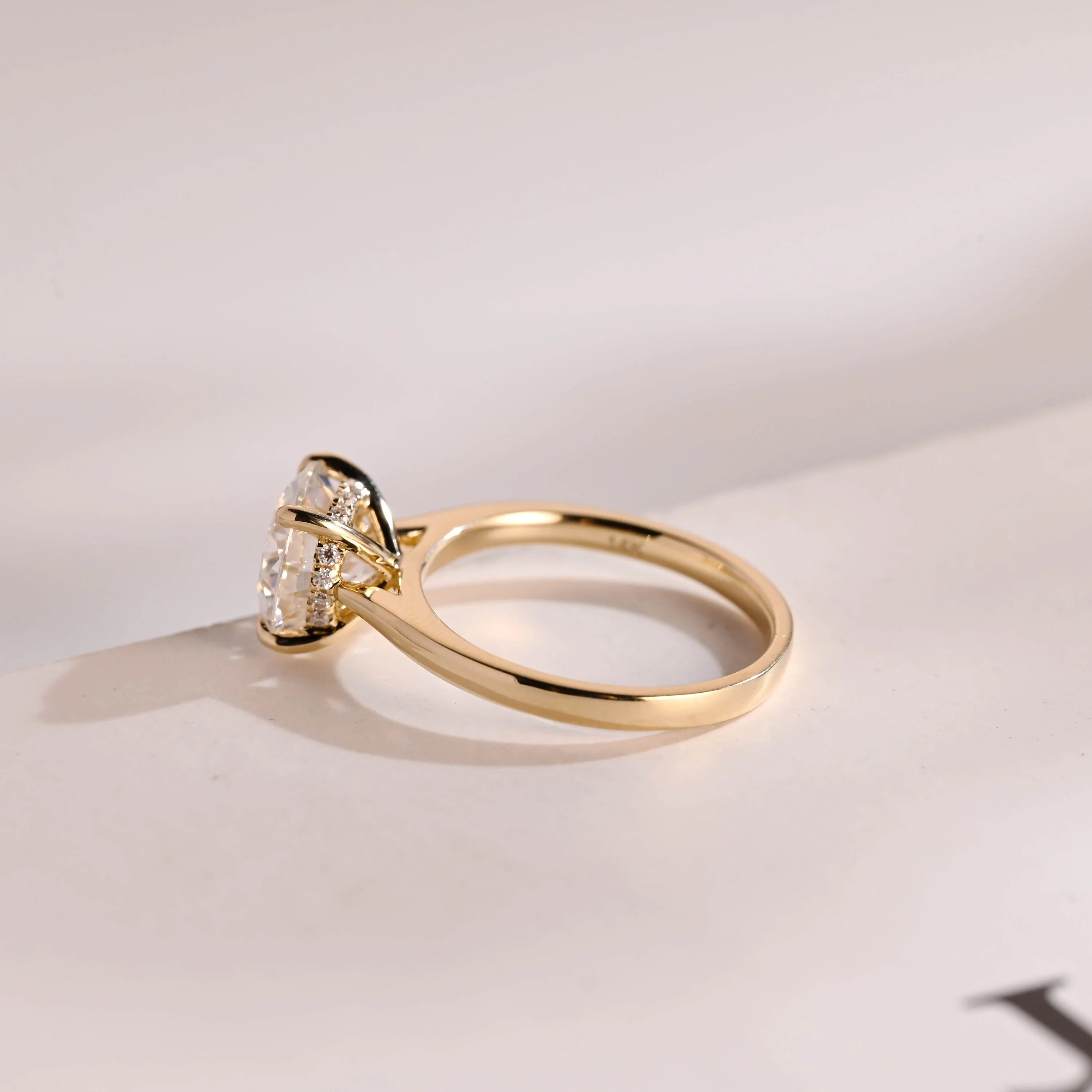Solid Gold Round Cut Moissanite Engagement Ring, Anniversary Gift for Her
