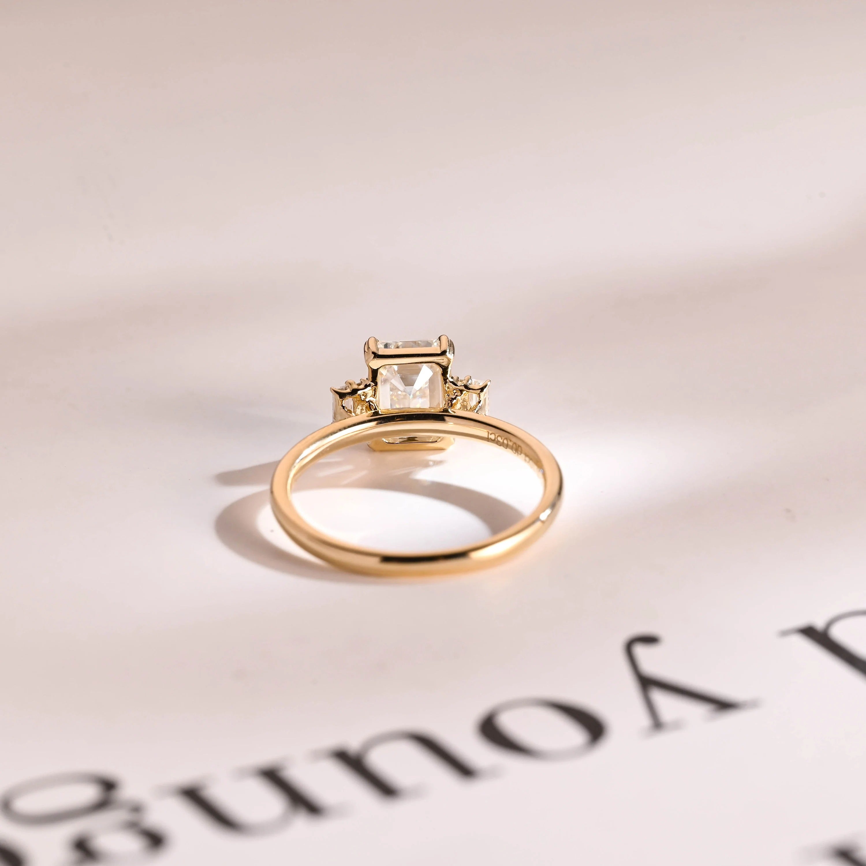Solid Gold Emerald Cut Moissanite Engagement Ring, Dainty Cluster Promise Ring