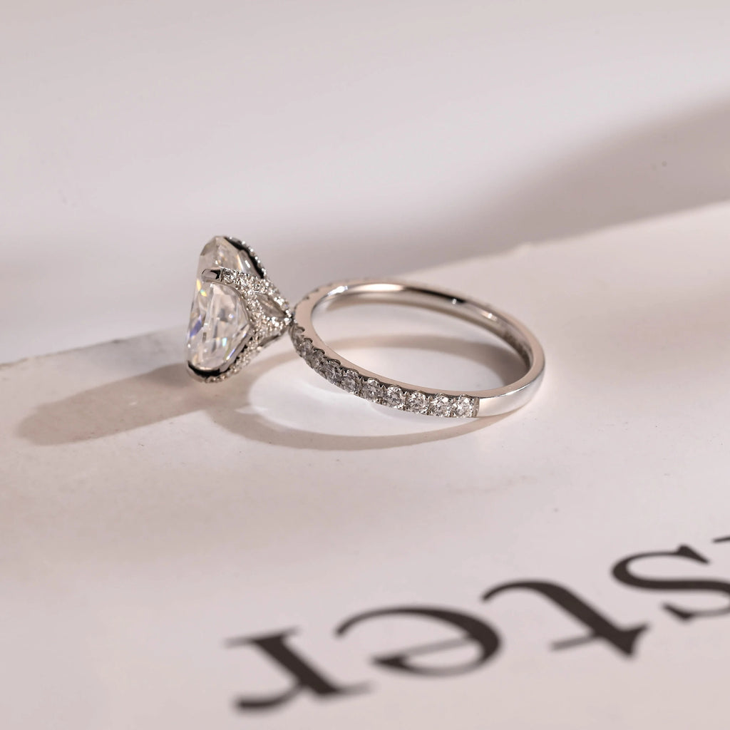 Solid Gold Crushed Ice Elongated Oval Moissanite Engagement Ring