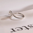 Solid Gold Crushed Ice Elongated Oval Moissanite Engagement Ring