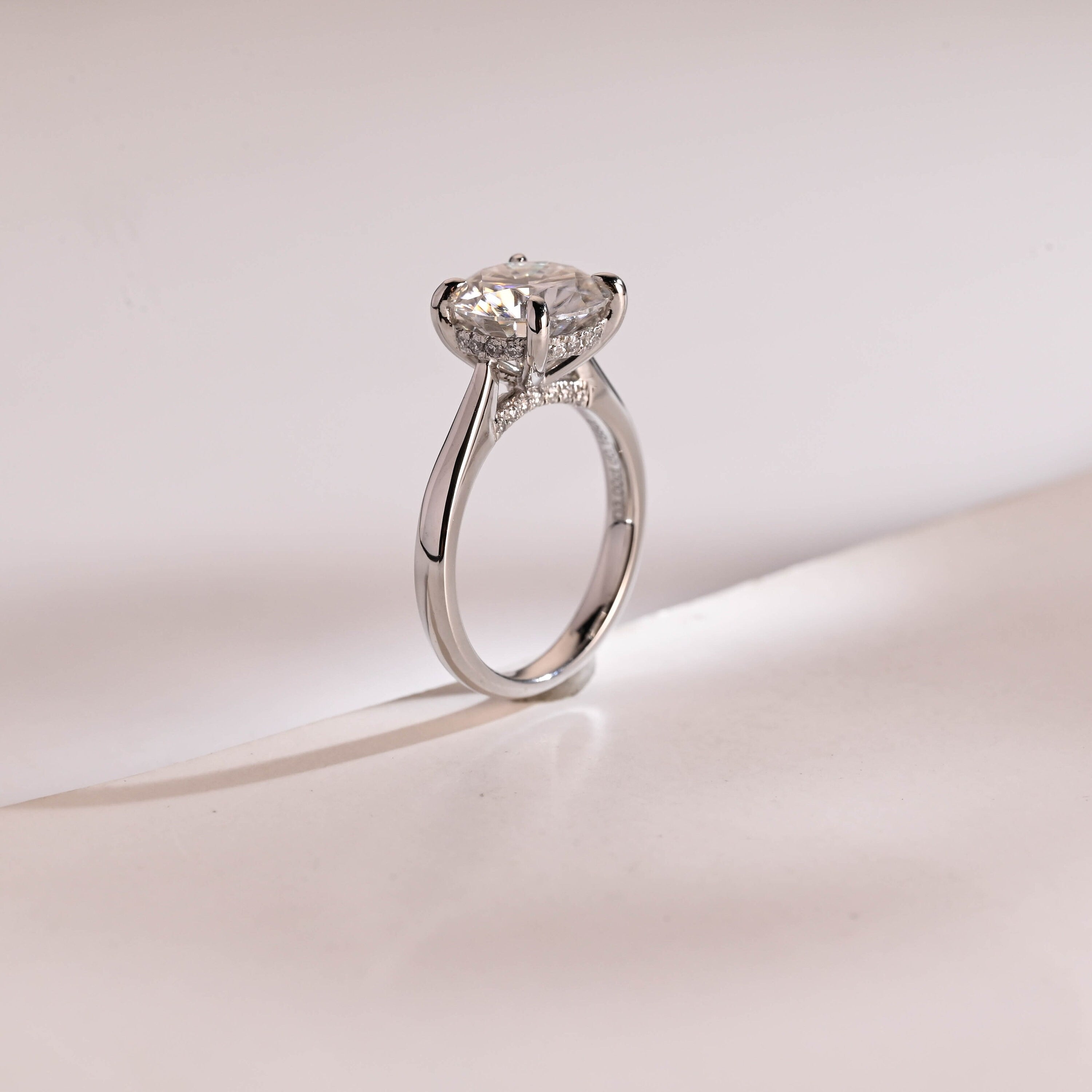 Solid Gold Round Cut Moissanite Engagement Ring with Hidden Halo Secondary image