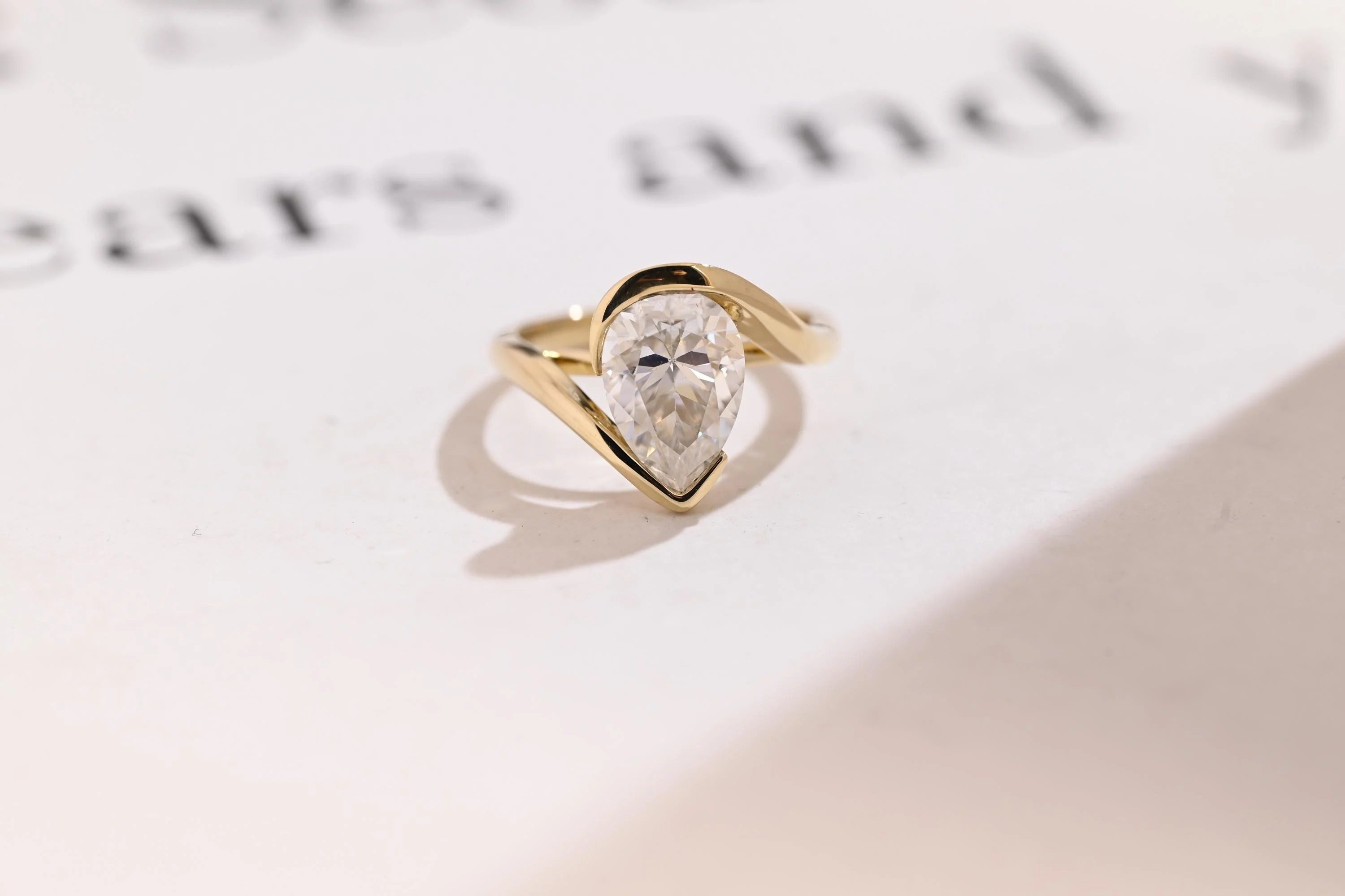 Solid Gold Pear Cut Moissanite Engagement Ring with Hidden Halo, Promise Ring Main image
