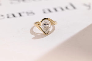 Solid Gold Pear Cut Moissanite Engagement Ring with Hidden Halo, Promise Ring