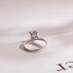 Solid Gold Hidden Halo Round Moissanite Engagement Ring, Half Eternity Promise Ring
