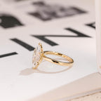 Solid Gold Tulip Floral Ring, Marquise Moissanite Engagement Ring, Cathedral Ring