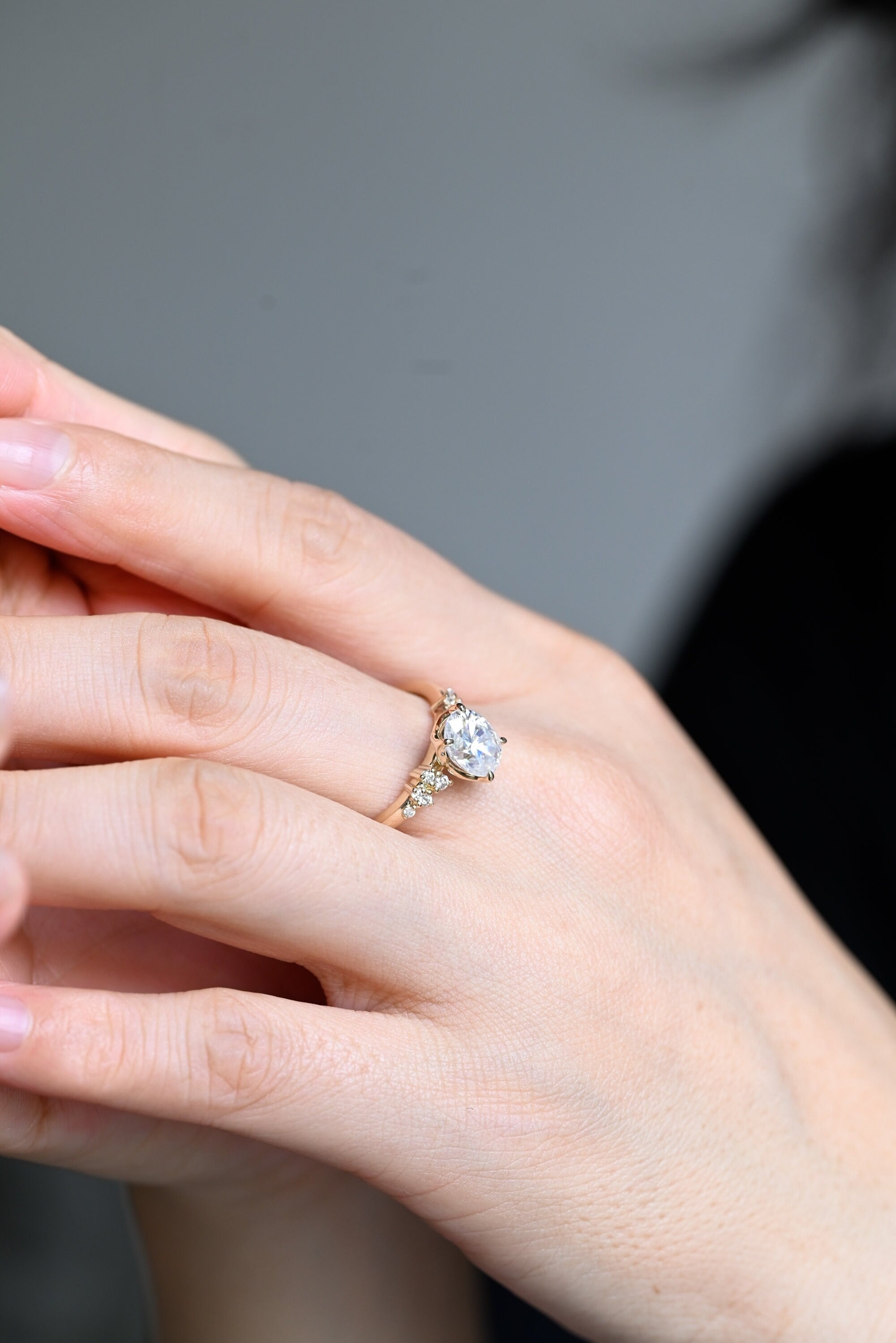 Solid Gold Oval Cut Moissanite Engagement Ring, Promise Ring