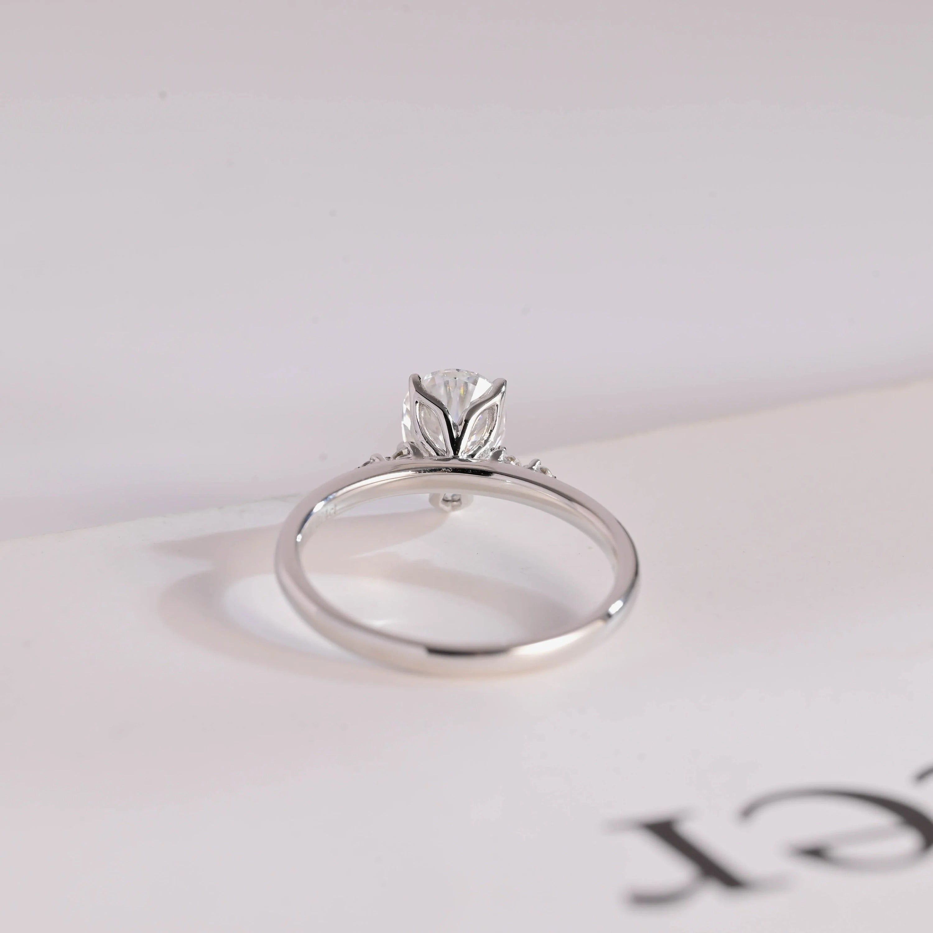 Solid Gold Pear Cut Moissanite Engagement Ring with Side Stone
