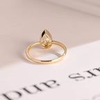 Solid Gold Pear Moissanite Engagement Ring with Bezel, Dainty Ring